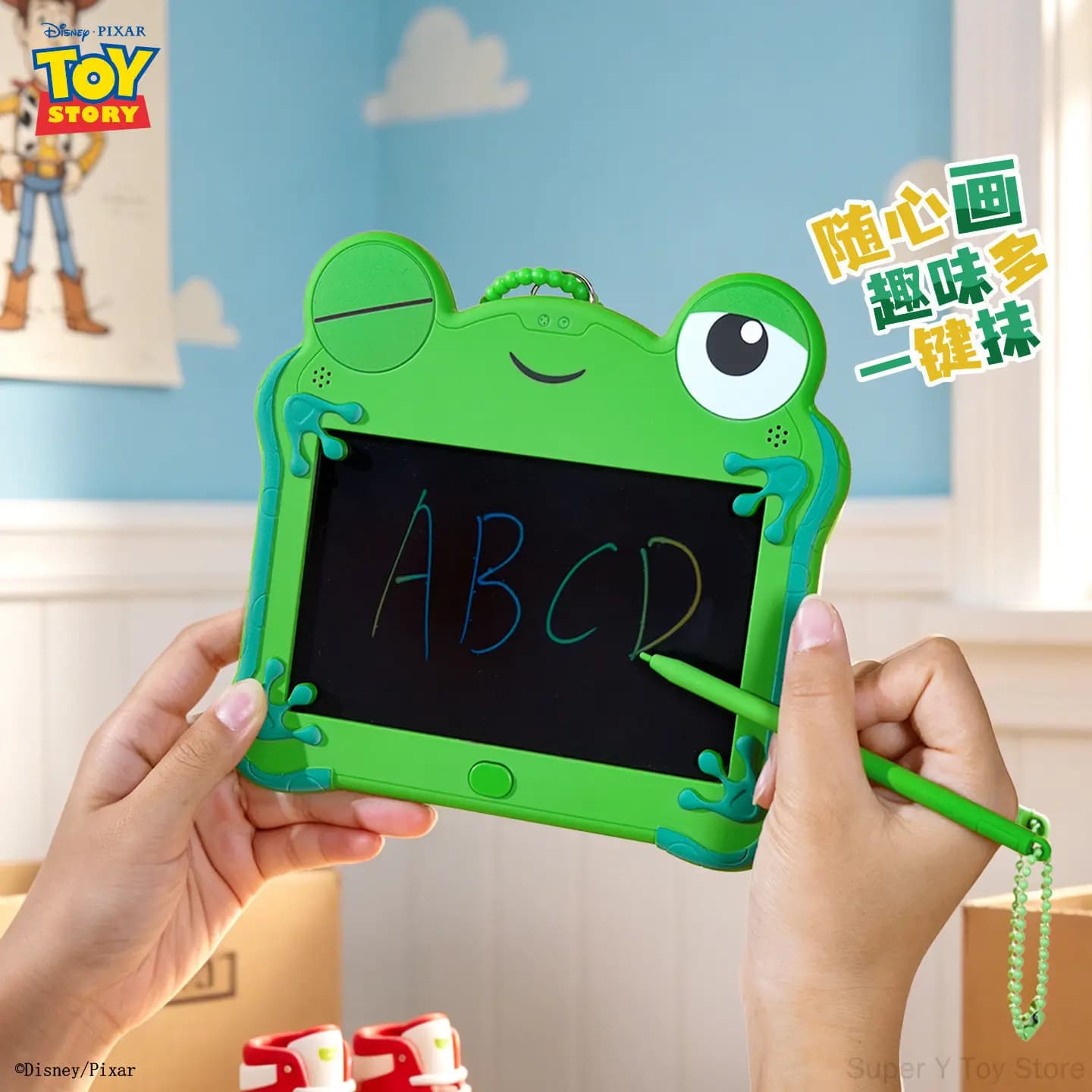 Disney Pixar Toy Story 5 Lcd Drawing Tablet Funny Frog Shaped Erasable Reusable Portable Doodle Writing Board Keychain Pendant