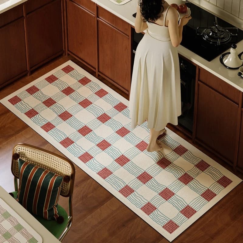 Kitchen Rug PVC Oil-proof Waterproof Non-slip Leather Floor Mat Striped Carpet Long Size Home Decoration Rugs Alfombra De Cocina