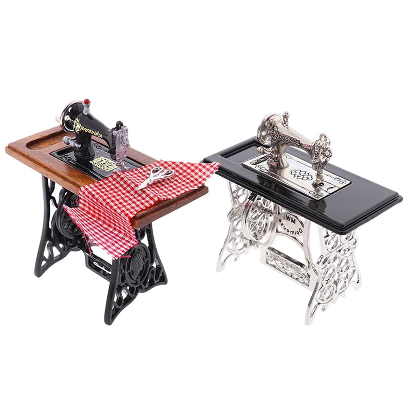 Macchina da Cucire in Miniatura 1:12 per Casa delle Bambole con Forbici, Accessorio per Decorazione Casa delle Bambole