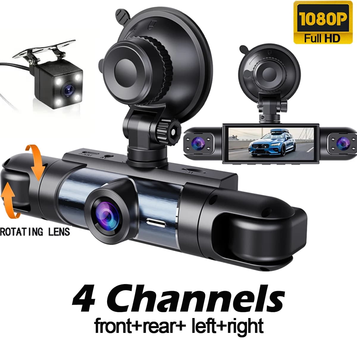 Dash Cam Videoregistratore DVR per veicoli 4 telecamere per auto scatola nera anteriore posteriore interna Visione notturna Registrazione in loop dashcam per auto 360