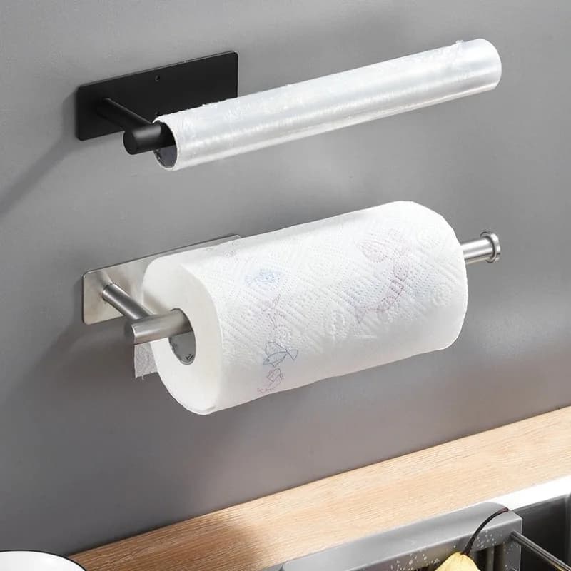1PC porta fazzoletti da cucina in acciaio inossidabile porta tovaglioli per armadio non perforato porta pellicola trasparente porta asciugamani da bagno