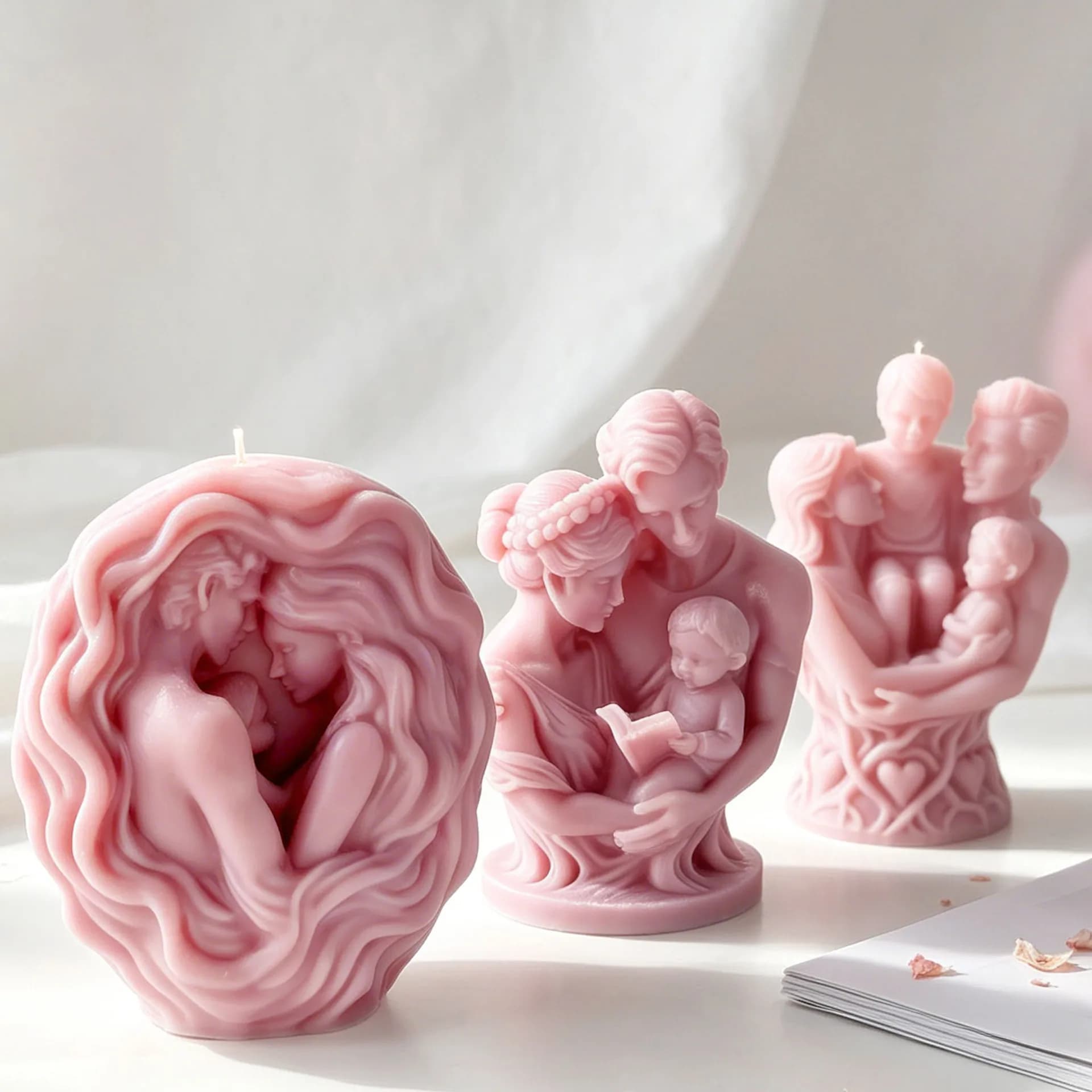 Stampo in Silicone 3D per Candele a Forma di Abbraccio Familiare, Stampo per Sculture di Coppie Romantiche e Genitori-Figli per Creazione di Candele Fai-da-Te, Resina e Regali Artigianali