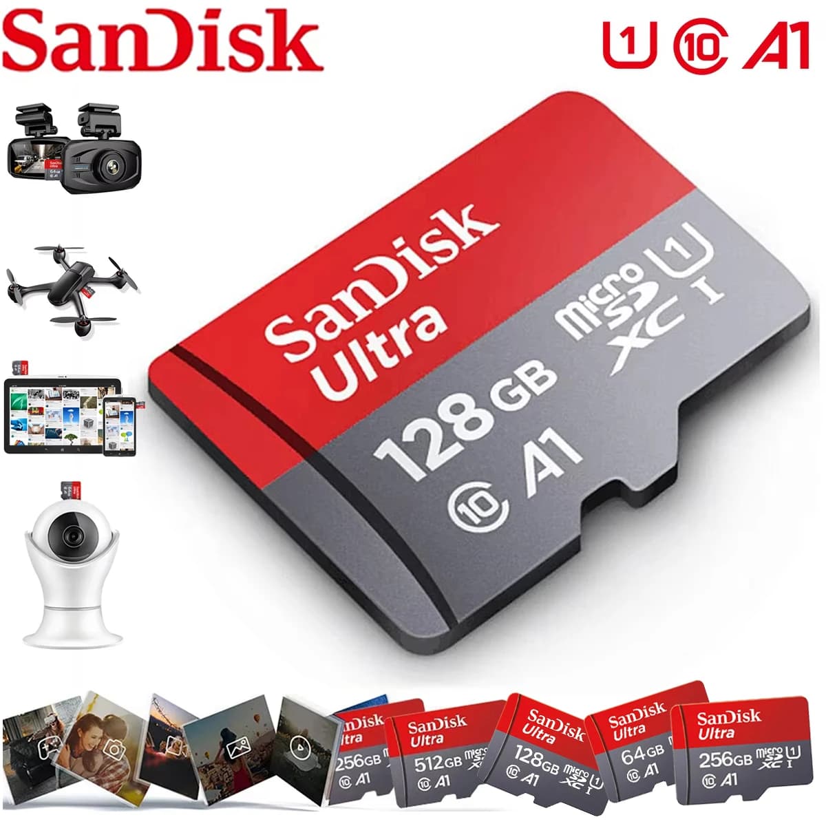 Scheda di Memoria Sandisk 512GB 256GB 128GB 64GB 32GB TF Micro SD Classe A1-10 UHS-1 Memoria Flash Microsd