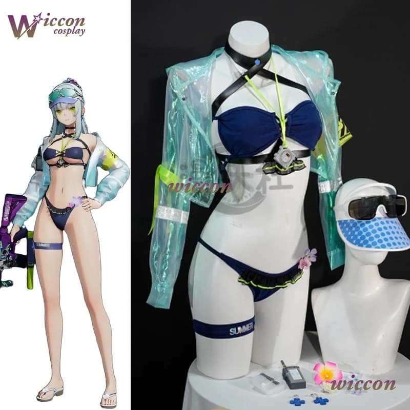 Gioco Ragazze Frontline 2 Klukai Costume Cosplay Costume da bagno bikini con cappotto Cappello Ragazza Klukai HK416 Gioco di ruolo Ragazze Halloween Outfit