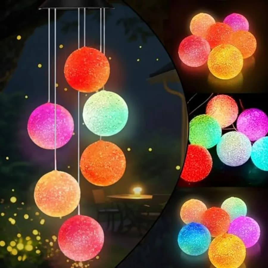 Solar Wind Chime for Outside, Hanging Wind Chimes for Outside, Solar Powered Color Changing Crystal Ball WindChimes, Patio Yard
