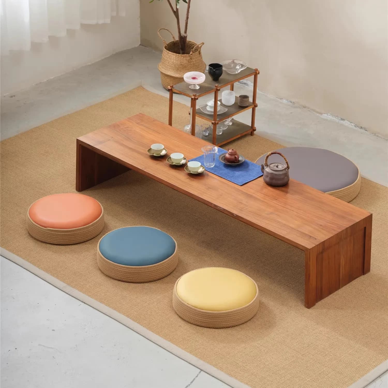 10cmThick 50cm Round Tech Fabric Floor Pillow Meditation Cushion for Living Room Balcony Tatami Thickened Removable Cover Adults