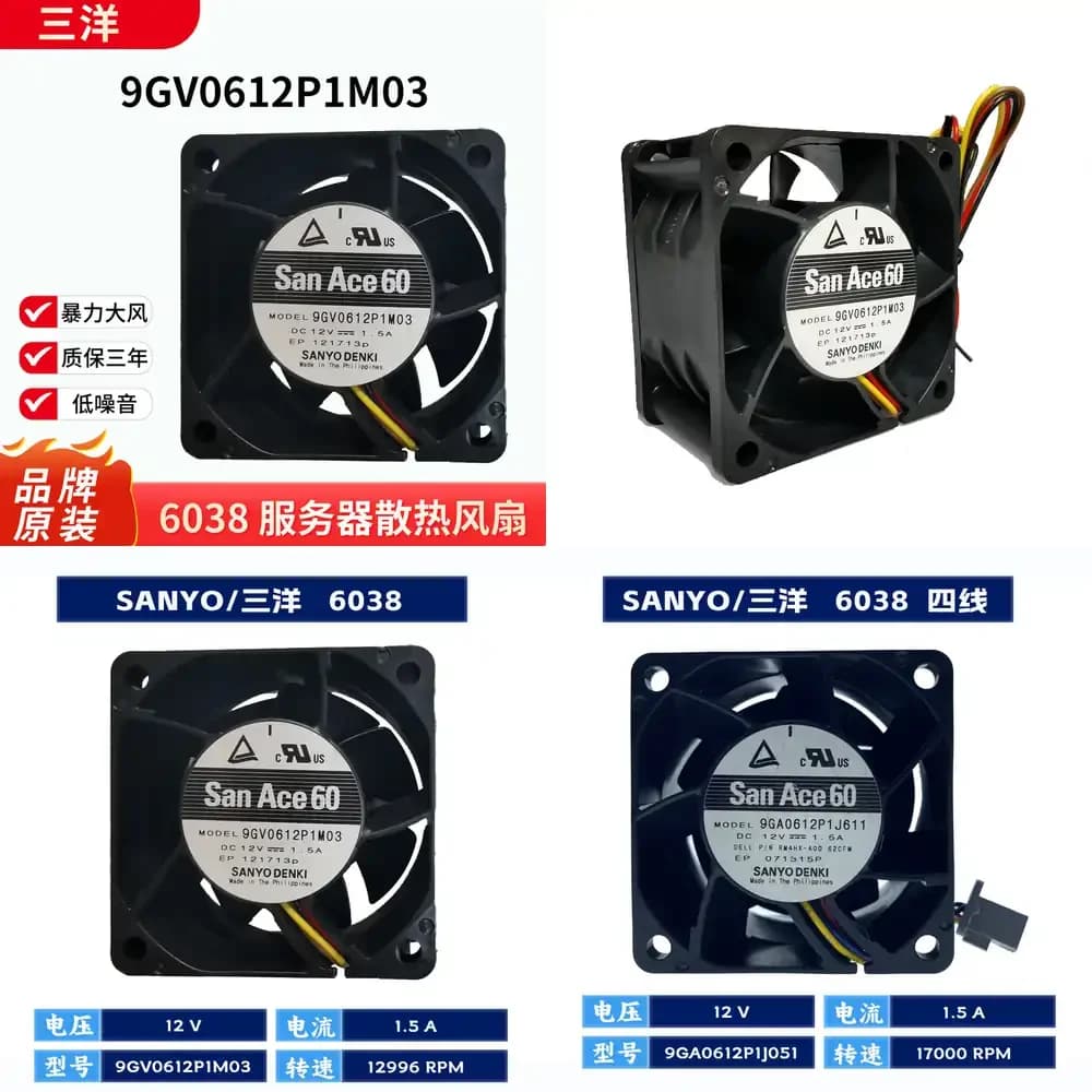 Ventola per Server 12V 1.5A a 4 Fili con Controllo Temperatura PWM per Dissipatore CPU Sanyo 9GA0612P1M03 6038 per Rack Data Center