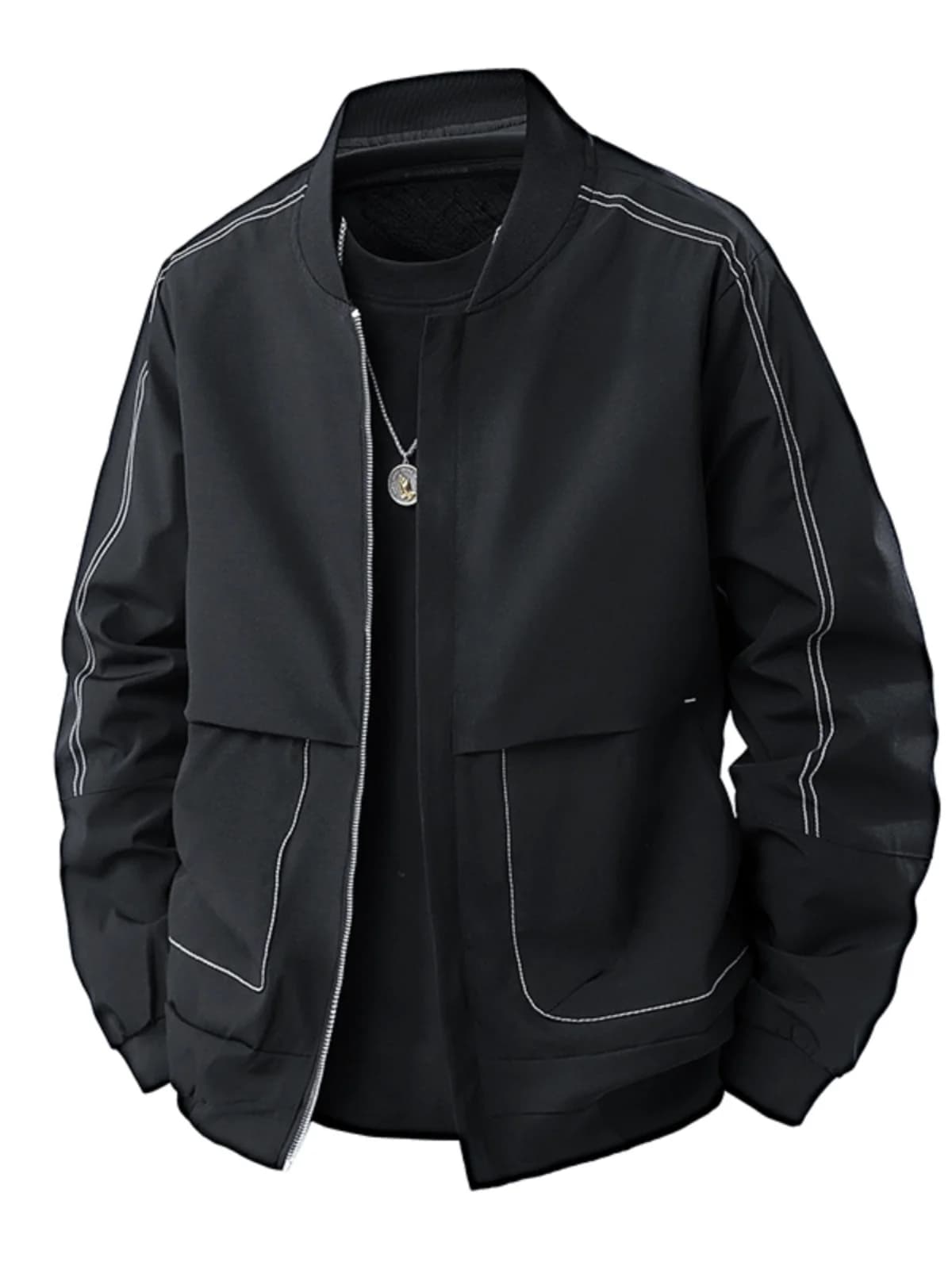 Giacca Slim Fit da Uomo Primavera-Autunno, Colletto Alto Stile Baseball, Sottile e Traspirante in Poliestere, Semplice e Versatile, Bianca