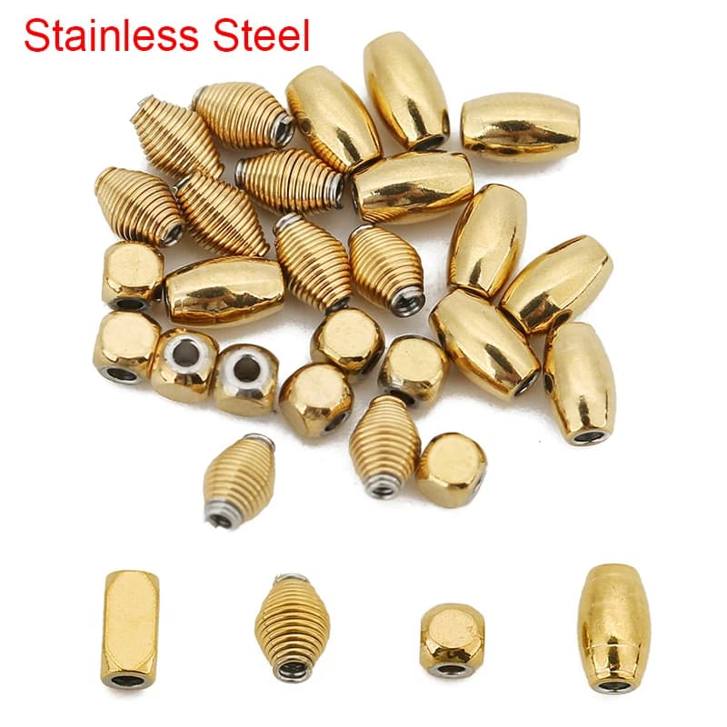 50 pezzi PVD che non tramonta mai perline in acciaio inossidabile color oro perline distanziatrici allentate ovali rotonde per la creazione di gioielli con bracciale collana fai da te