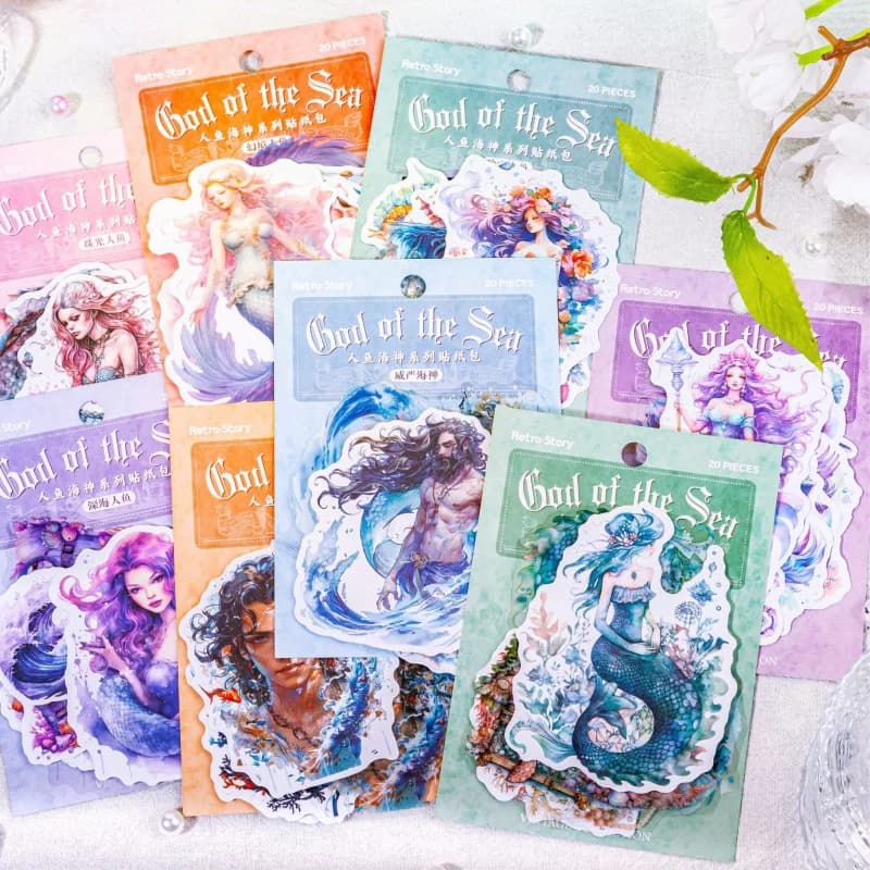 20Pcs/pack Deep Sea Coral Mermaid Theme Stickers, Dreamy Ocean Mermaid DIY Handmade Album Scrapbooking Decorative Paper Supplies