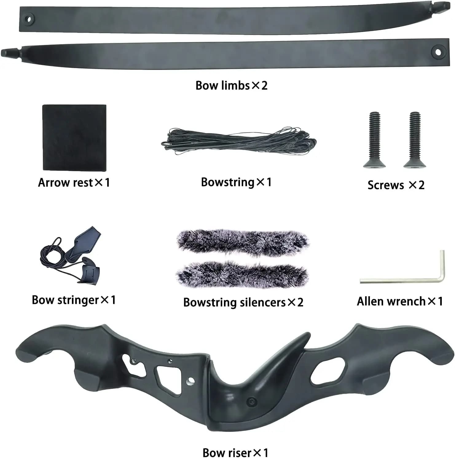 Arco ricurvo Hunter nero per adulti Tiro con l'arco Arco Set per tiro con l'arco Arco lungo per adulti 60 "20-55 libbre Riser in lega di alluminio per mano destra