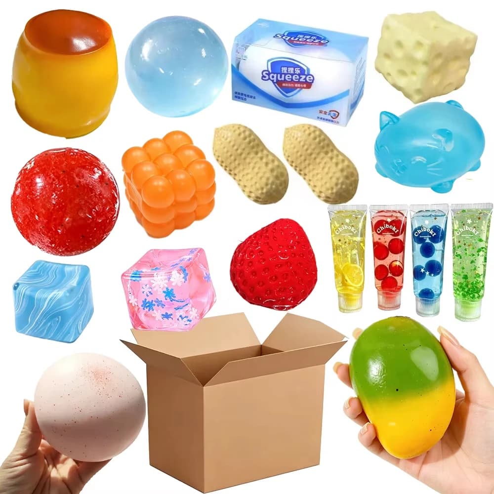 Assorted Shapes Squishy Fidget Toy Set Fruit Animal Cube Stress Relief Squeeze Toys Multiple Texture Sensory Pack for Kids