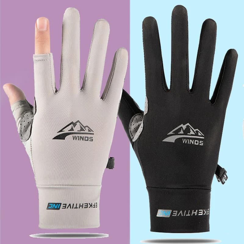 Summer Sunscreen Gloves Women Thin Ice Silk Anti-ultraviolet Dew Finger Touch Screen Driving Riding Non-slip Breathable Gloves.