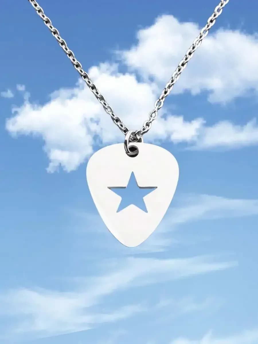 Collana con ciondolo a forma di plettro per chitarra in stile punk per adulti, lunghezza catena 50 cm