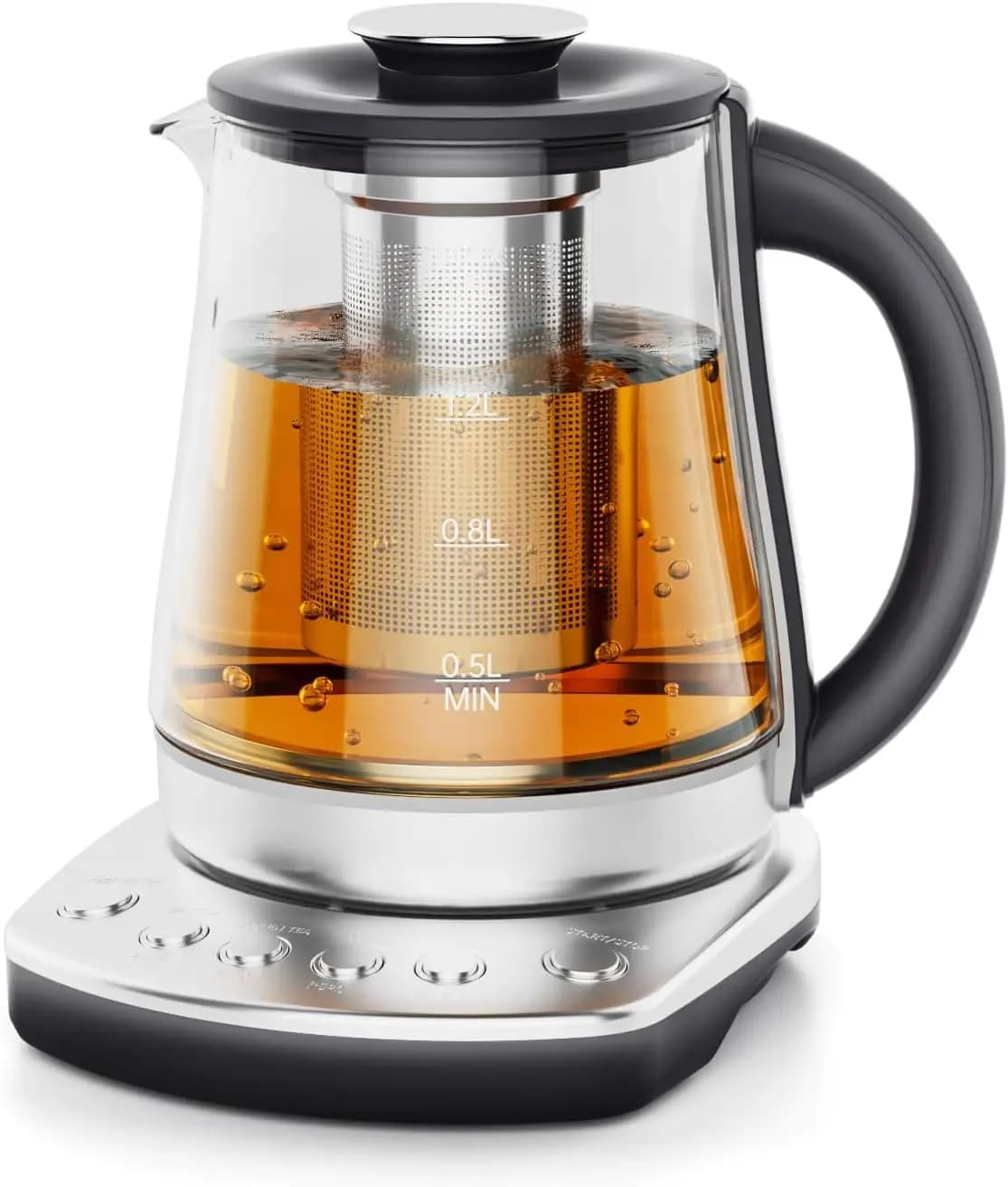Pour Over Coffee and Tea Brewing, Glass Electric Kettle with Infuser, Temperature Control, 1200W Fast Heating, Easy to Clean