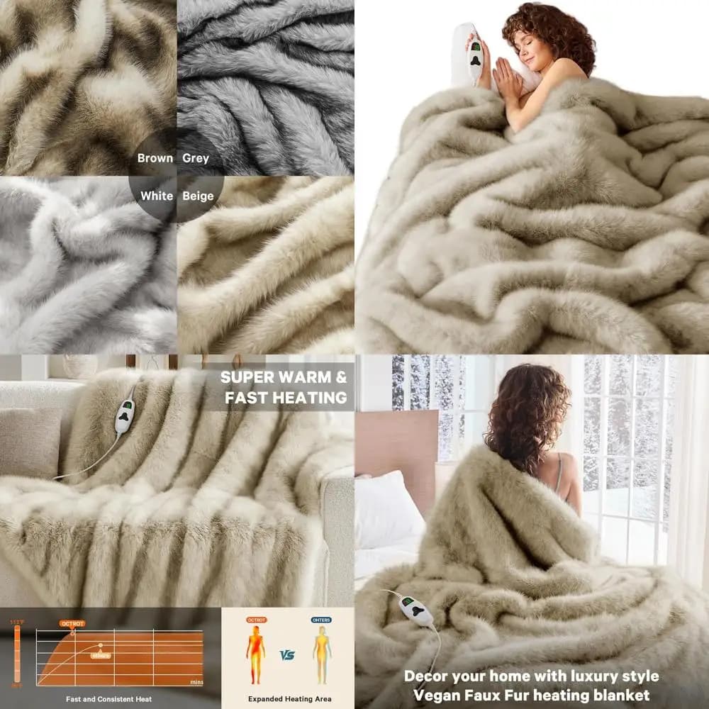 Coperta Elettrica di Lusso in Finta Pelliccia Misura Twin 60x80 con 10 Impostazioni di Calore e Spegnimento Automatico dopo 8 Ore, Morbida e Accogliente per l'Inverno