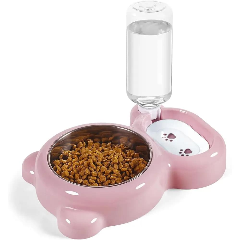 Set di Ciotole per Animali Domestici in Acciaio Inossidabile Rosa con Dispenser d'Acqua per Gatti e Cani di Piccola Taglia
