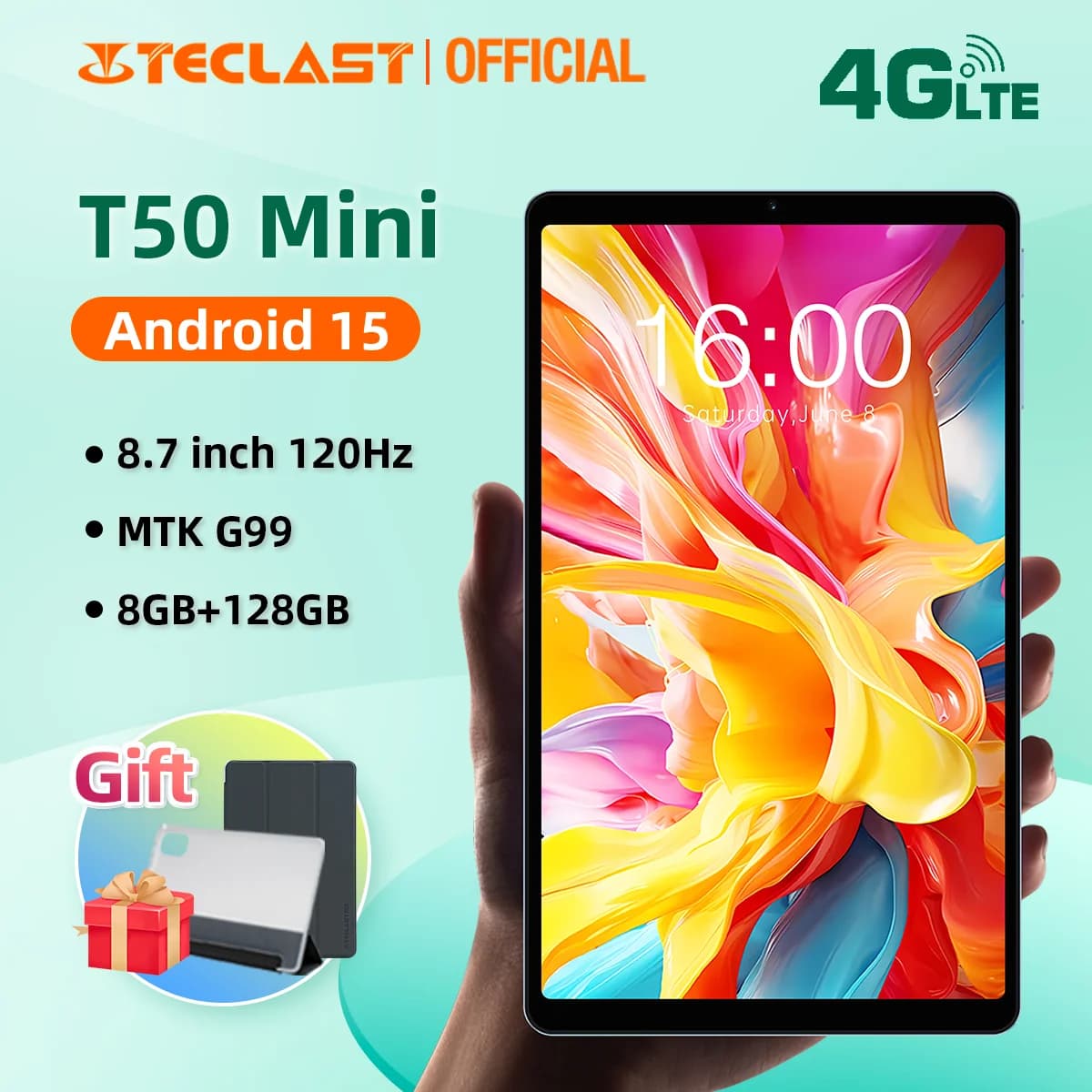 Teclast T50 Mini Tablet Android 15 from 8.7" IPS 120Hz G99 8 core Max 20 GB (8 GB + 12 GB expansion) RAM 128 GB ROM Dual 4G LTE Type-C GPS