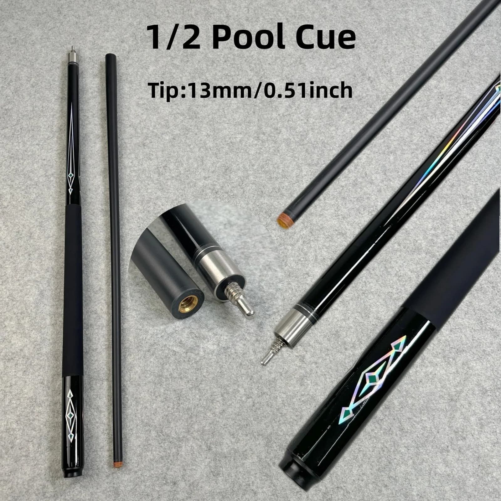 Premium Black Pool Cue 13 mm Cue Tip 57 inch 1/2 Billiard Cue
