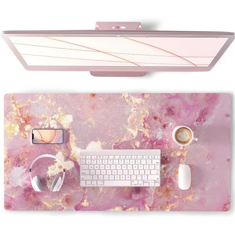 Tappetino per mouse grande Tappetino da scrivania rosa carino per desktop Donne Ragazze Gaming Tappetini per scrittura protettivi in marmo oro rosa per la casa dell'ufficio scolastico