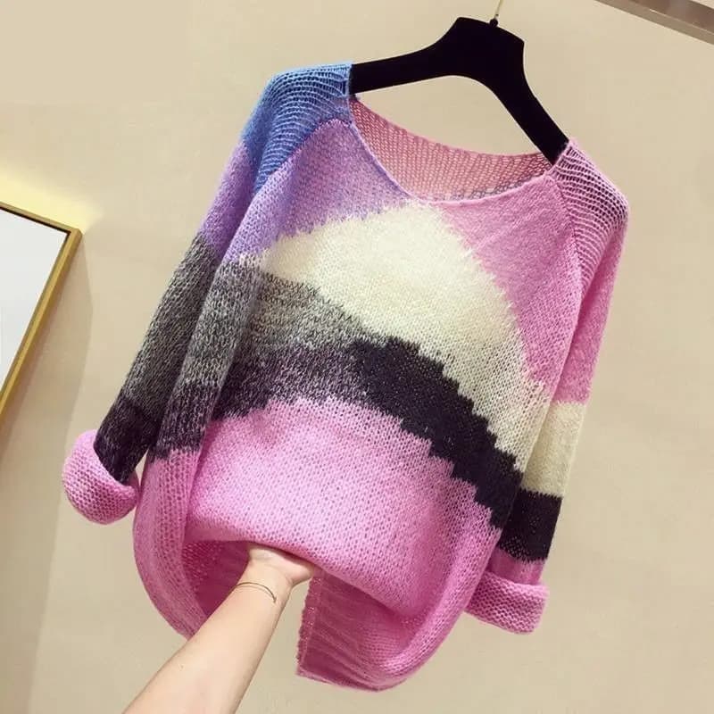 Maglione sottile a maniche lunghe primaverili e autunnali Camicetta lavorata a maglia color block da donna Camicetta allentata tutto-fiammifero Maglioni pullover L125