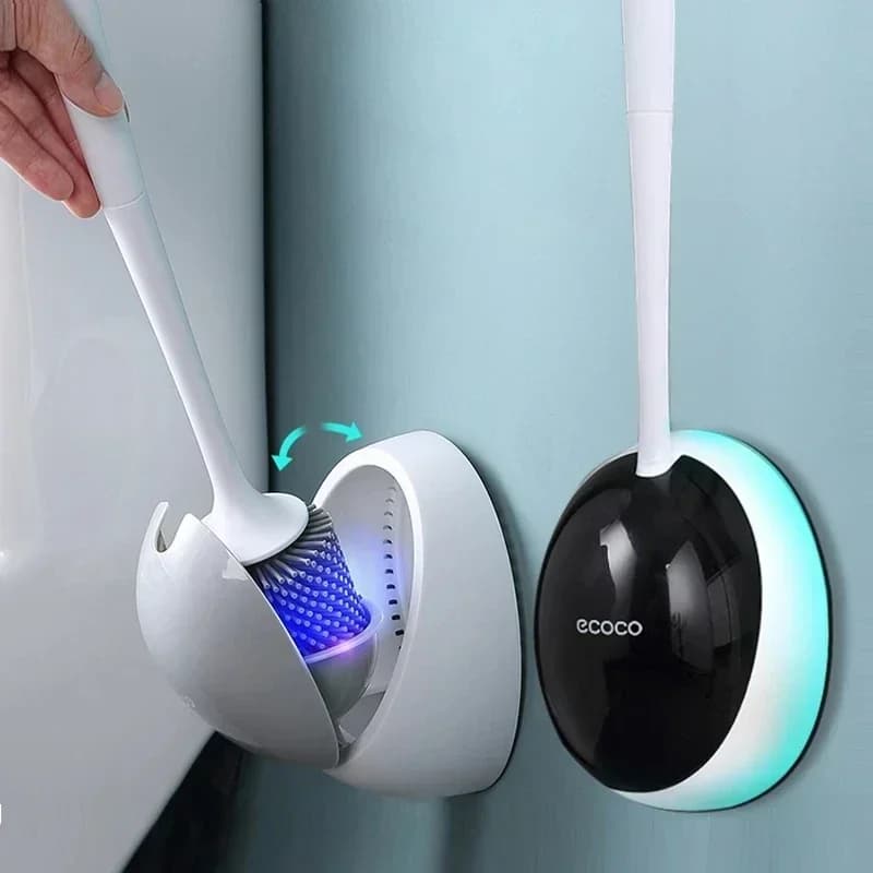 WOVHSTEAR TPR Spazzola in silicone Nessun angoli morti Porta scopino Strumenti per la pulizia Set di accessori per la casa a parete per WC