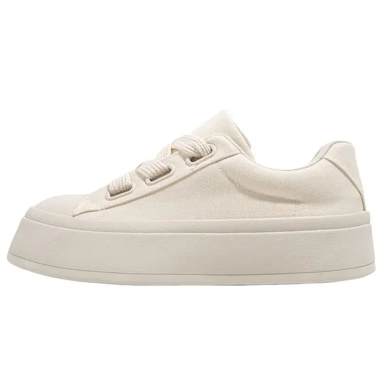 HKDQ Women's Sneakers Round Toe Platform Lace-Up Canvas-Look Upper Casual Streetwear Footwear