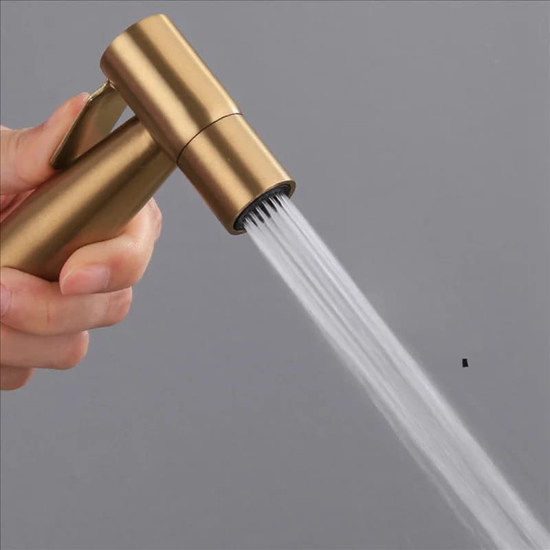 A01F-2X Kit rubinetto per bidet WC da bagno Doccia spruzzatore per bidet a parete in oro spazzolato con valvola di intercettazione