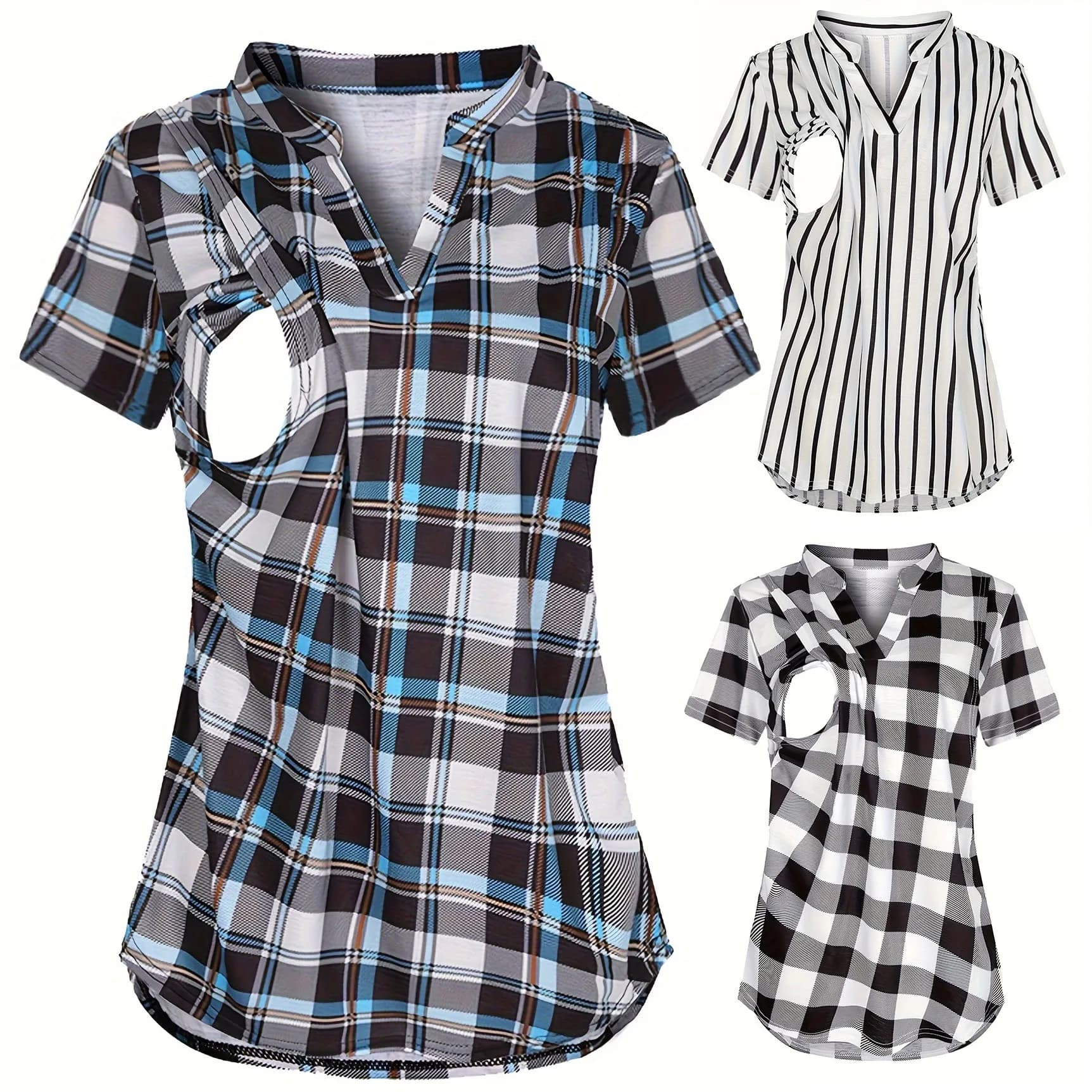 T-shirt premaman per allattamento al seno da donna con scollo a V tinta unita manica corta top per allattamento vestiti per donne incinte