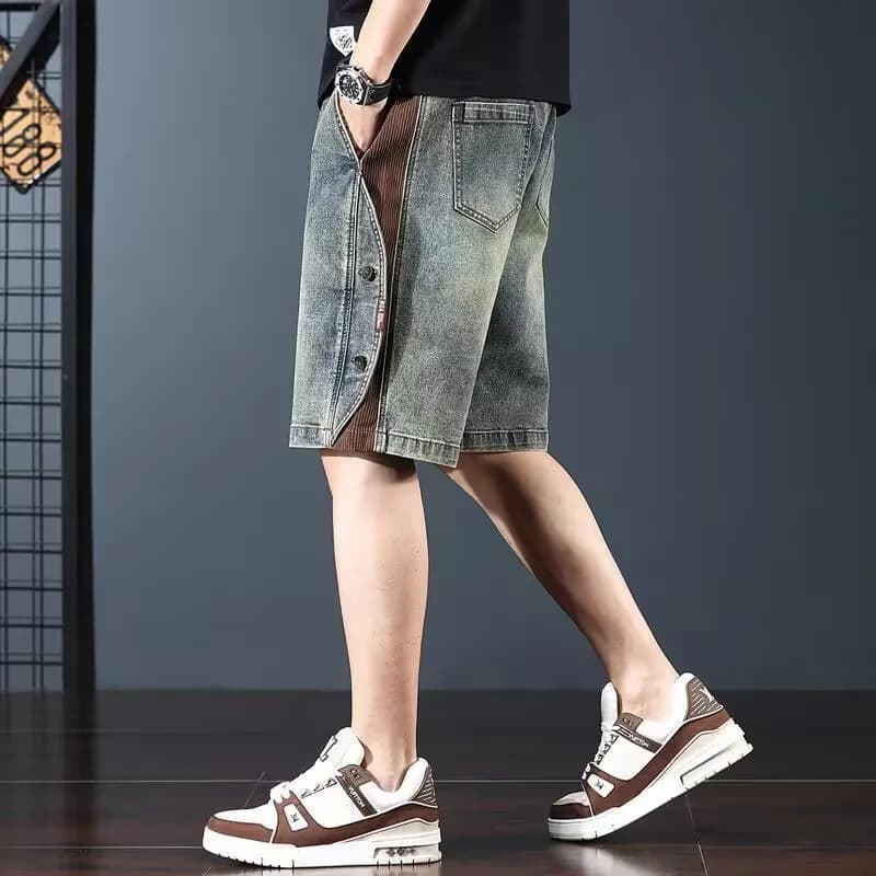 Pantaloncini in denim estivi sottili da uomo con elastico in vita e coulisse, stile americano di alta gamma, casual a cinque quarti, moda giovanile