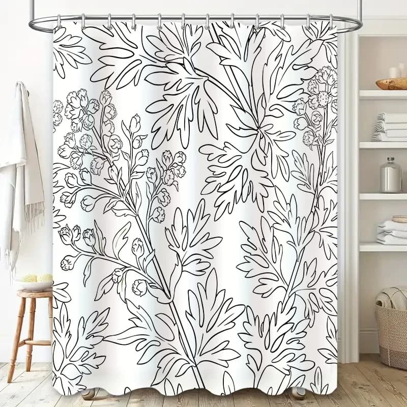 Tenda da doccia floreale bianca decorativa Set di accessori da bagno bianco nero per la decorazione domestica in bagni Modello dal design moderno Pr