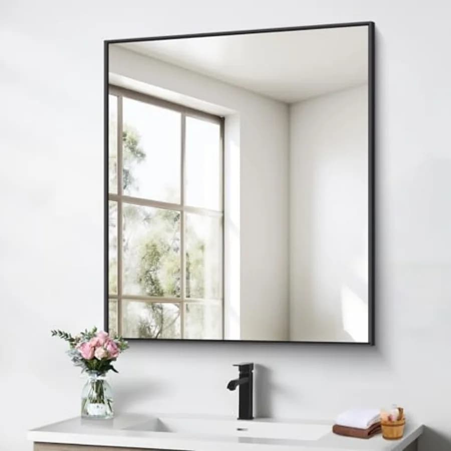 Specchio da Bagno 30x36 Pollici, Specchio da Parete per Bagno, Specchi Angolari Quadrati Montati a Parete, Specchio Nero per Bagno e Soggiorno