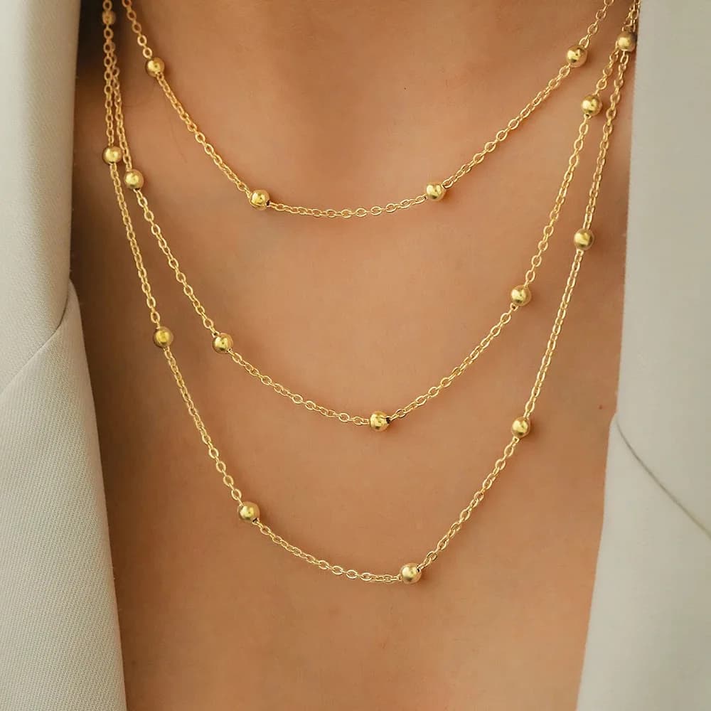 Bohemian-style trendy multi-layer metal bead chain necklace for women