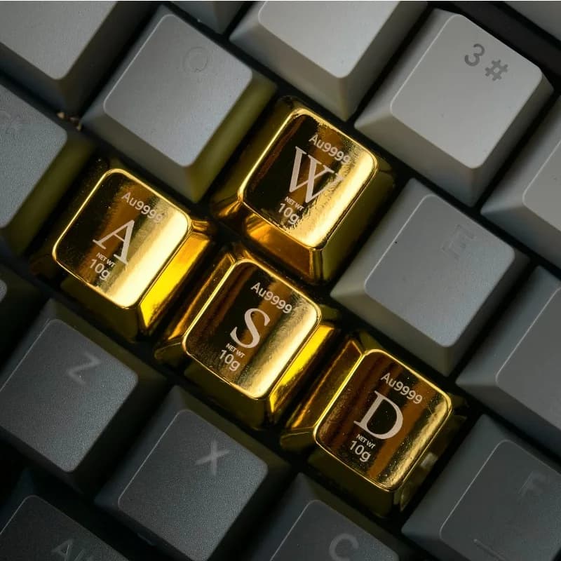 Keycaps in Metallo WASD 1U ESC Dorati Personalizzati in Lega di Zinco, Tasti Artigianali per Tastiera Meccanica con Switch MX, Accessori per Gaming