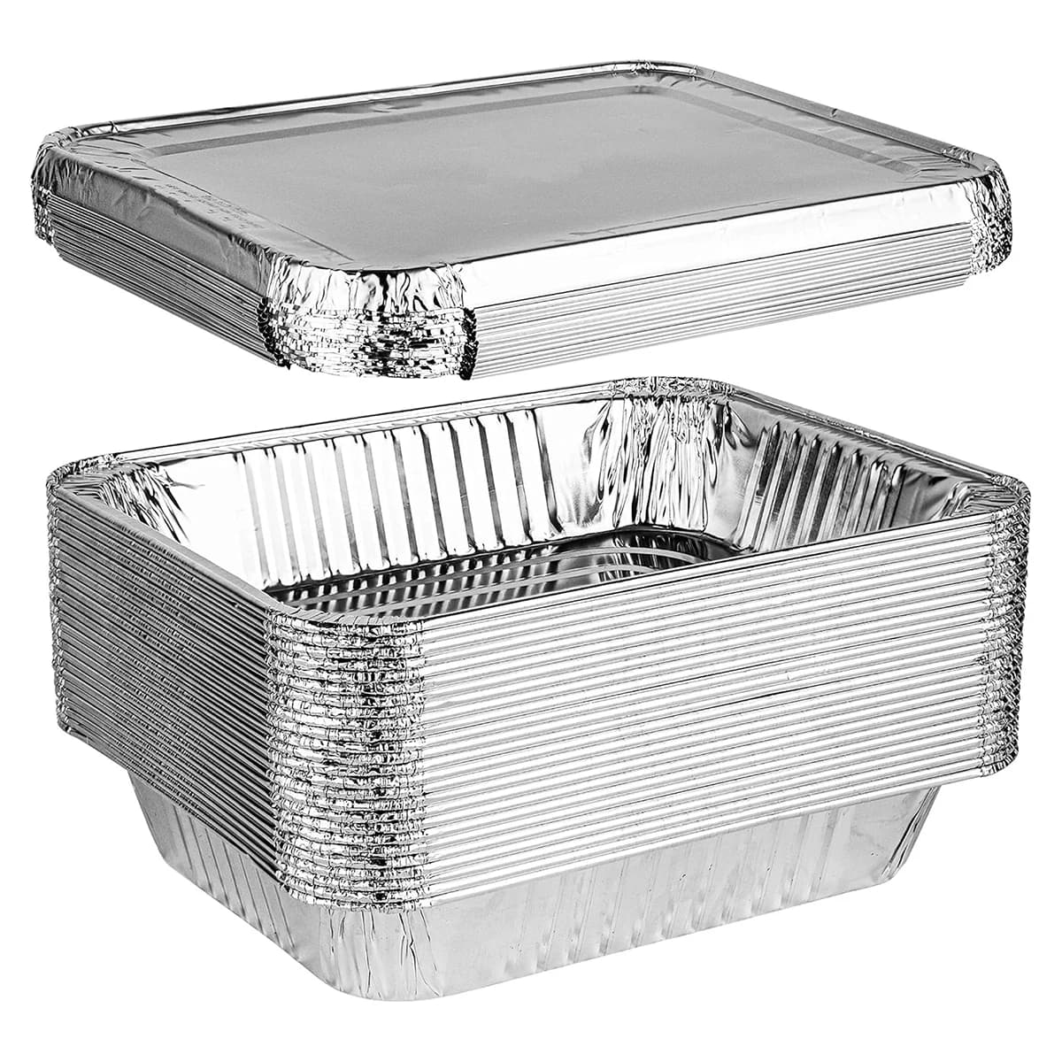 25Pcs Aluminum Pans Foil Pans with Lids, 9x13 Disposable Trays Half Size Tin Pans Foil Trays Food Containers For Cooking, Baking, Roasting, Heating or Steam Table