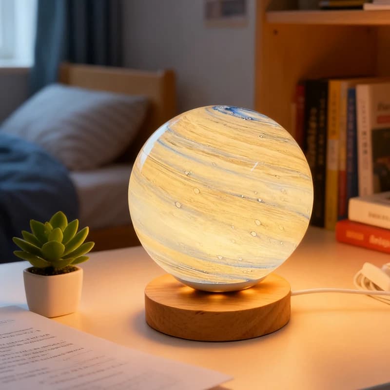 Planetary Table Lamp Bauhaus Style with Silver Base, Planetary Table Lamp Dopamina Ins Style, Star Sky Dreaming, Moon, for Bedroom, Bedside Table, Desk