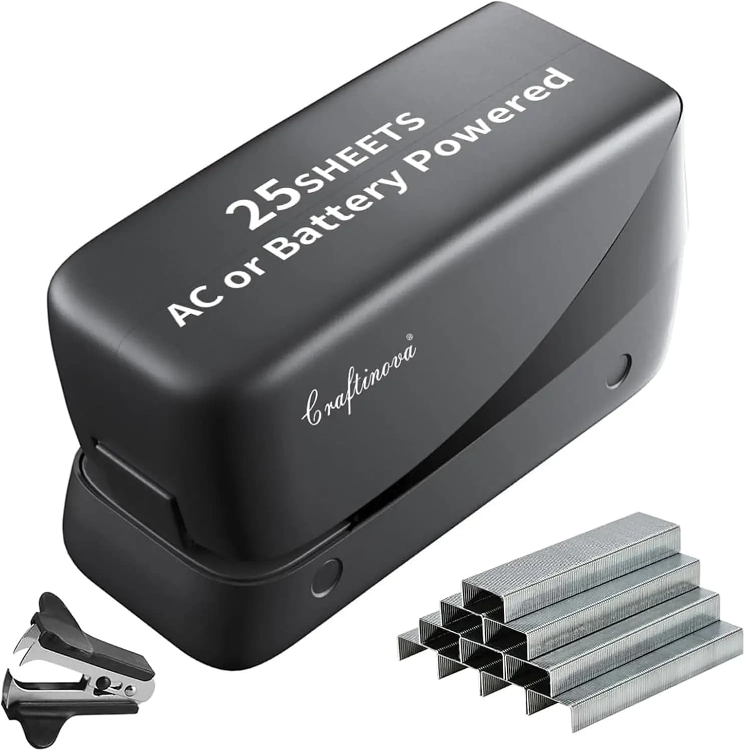 Cucitrice Elettrica Automatica, 25 Fogli, Senza Inceppamenti, Alimentazione AC/Batteria, Include 2000 Graffette e Rimuovi Graffette