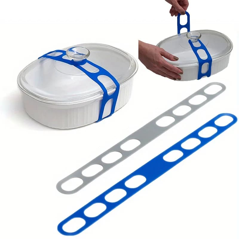 Leakproof Food Container Carrier Band Reusable Adjustable Silicone Pot Lid Strap Casserole Holder for Picnic Camping Potluck