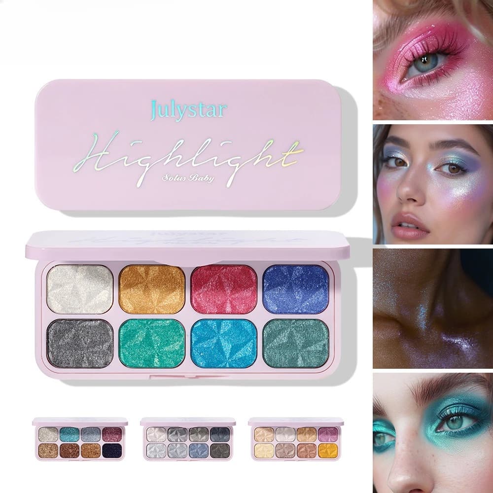 Palette di ombretti cremosi Set da 8 ombretti Sparkle e evidenziare facilmente miscelazione Nessuna caduta per donna Ragazza Trucco rapido essenziale