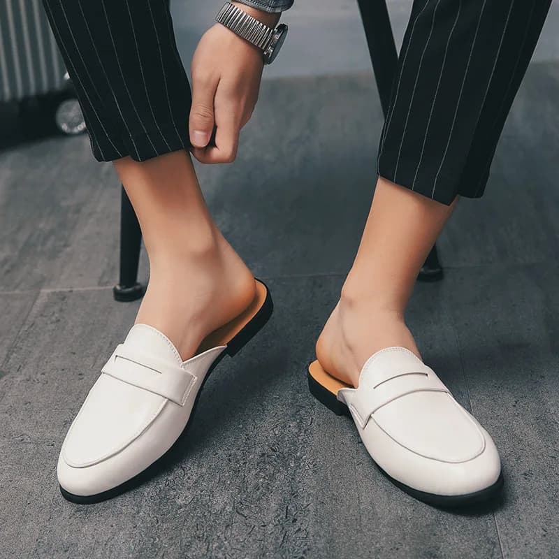 Italian Design Men Slippers Patent Leather Loafers Moccasins Outdoor Non-slip Black Casual Slides Summer Spring Fashion Shoes