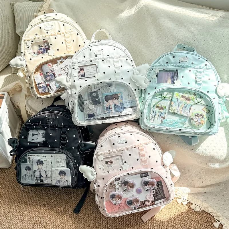 Japan Contrast Star Ita Bag Bandage Bow Mochilas Transparent Mochilas Mujer Fashion Backpack Cute Angel Backpack Bolsas Feminina