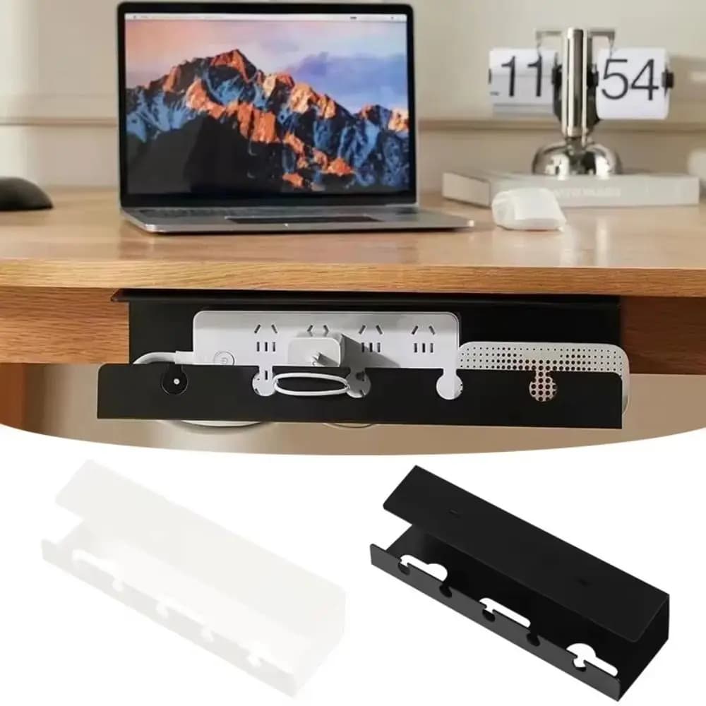 No Drilling Required Cable Management Tray Wear-resistant Spacious Design Wire Holder Rack Under-Desk Mount Sturdy