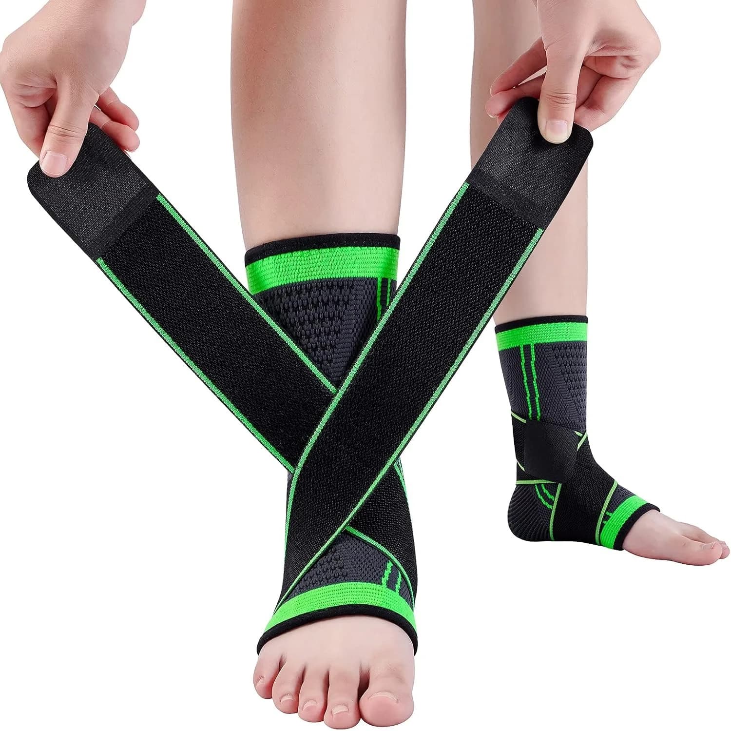 Tutore di supporto per caviglia da 2 pezzi, manica di compressione traspirante per caviglia con involucro regolabile, stabilizzatore elastico per caviglie per plantare