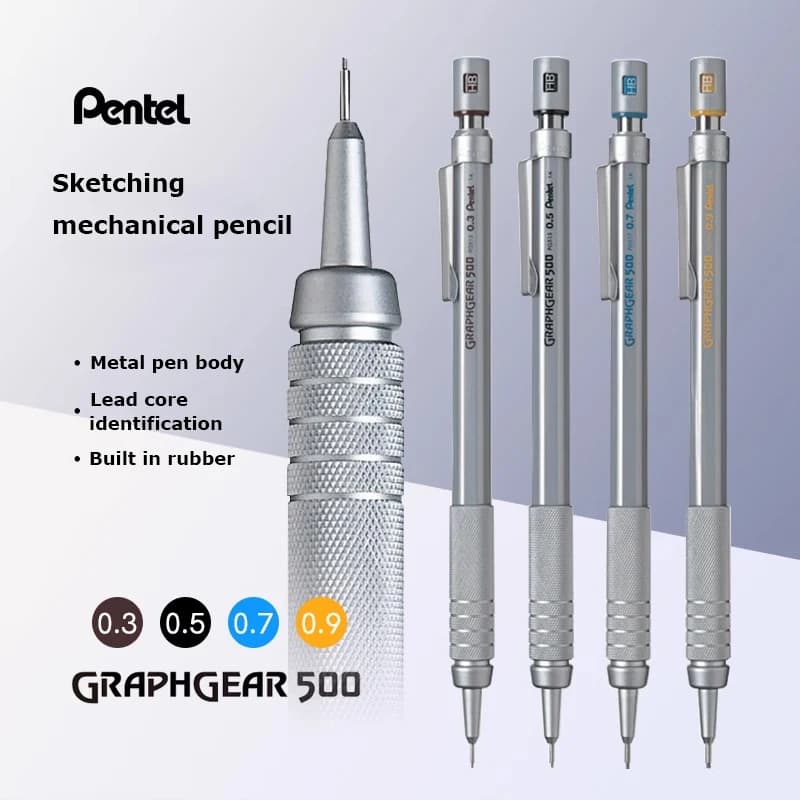 Japan Pentel Graph Gear Drafting Metal Mechanical Pencil PG515 Drawing Automatic Pencil 0.3/0.5/0.7/0.9mm School Stationery