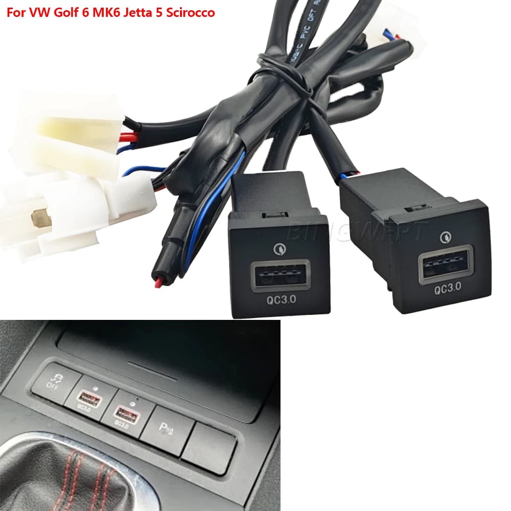 Caricatore USB per auto PD Ricarica rapida QC3.0 Adattatore di ricarica per telefono Pulsante di uscita per Volkswagen Golf 6 Jetta 5 MK6 Scirocco 2006-2012