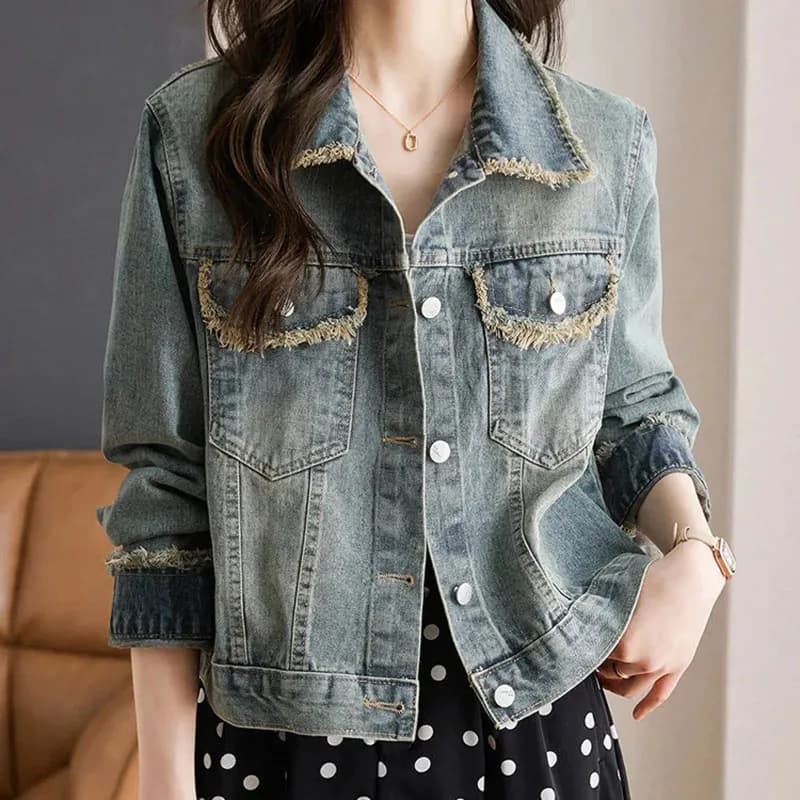 2025 New Korean Chic Short Jackets by Jeans Of Vintage Women's Edge Ruvido Result Jeans Fashion Coat of Ladies Single-breasted Sports suit