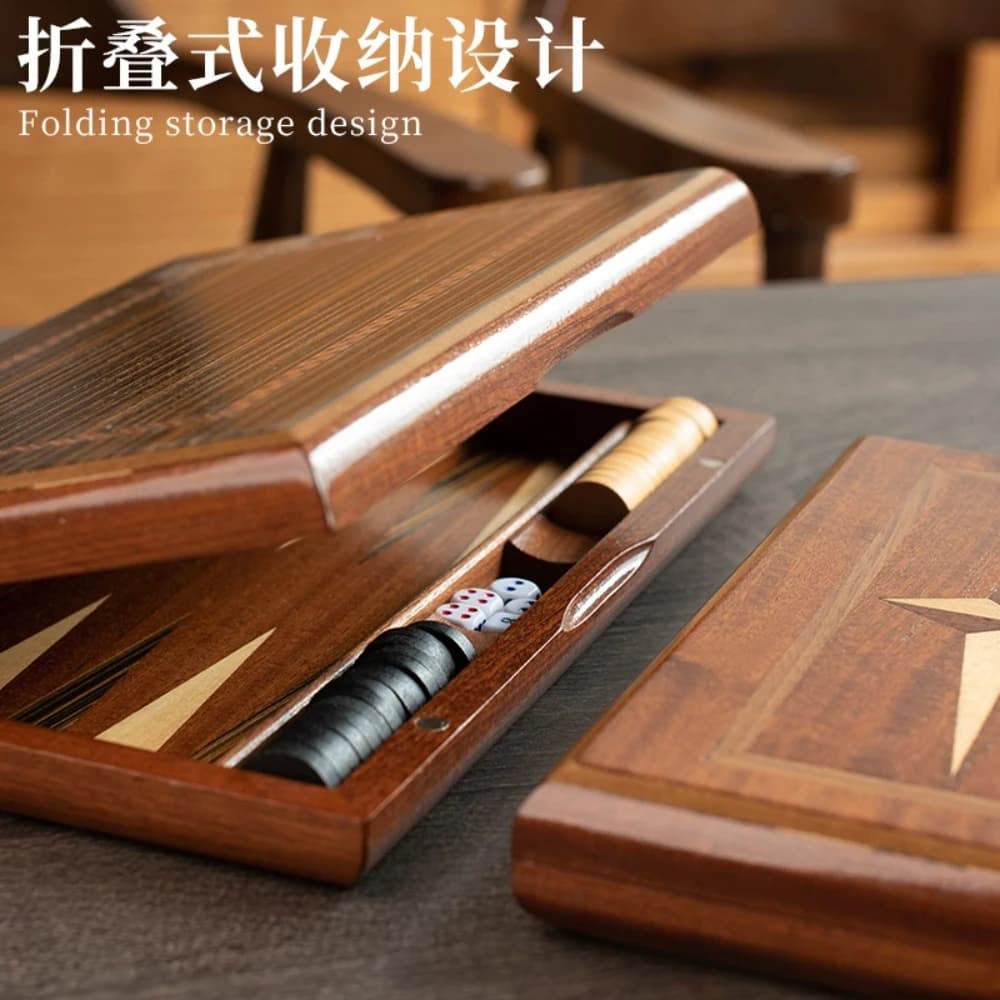Set di Backgammon in Legno Massello Multi-Misura, Mogano Premium con Impiallacciatura in Legno Massello, Finemente Lavorato