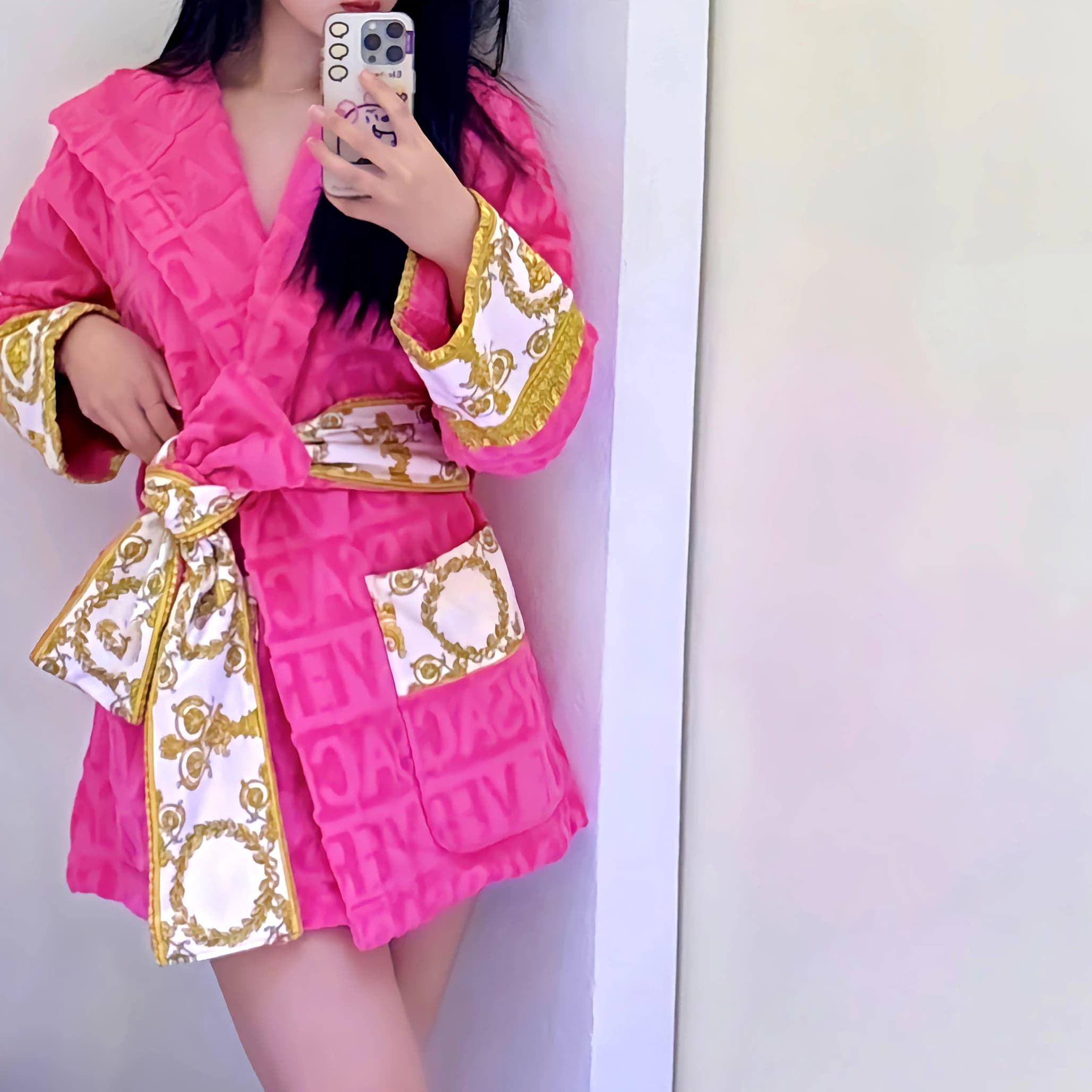 Lussuoso Accappatoio Corto da Donna Kimono in Seta Satinata Leggero Morbido con Cintura e Apertura Frontale Lungo