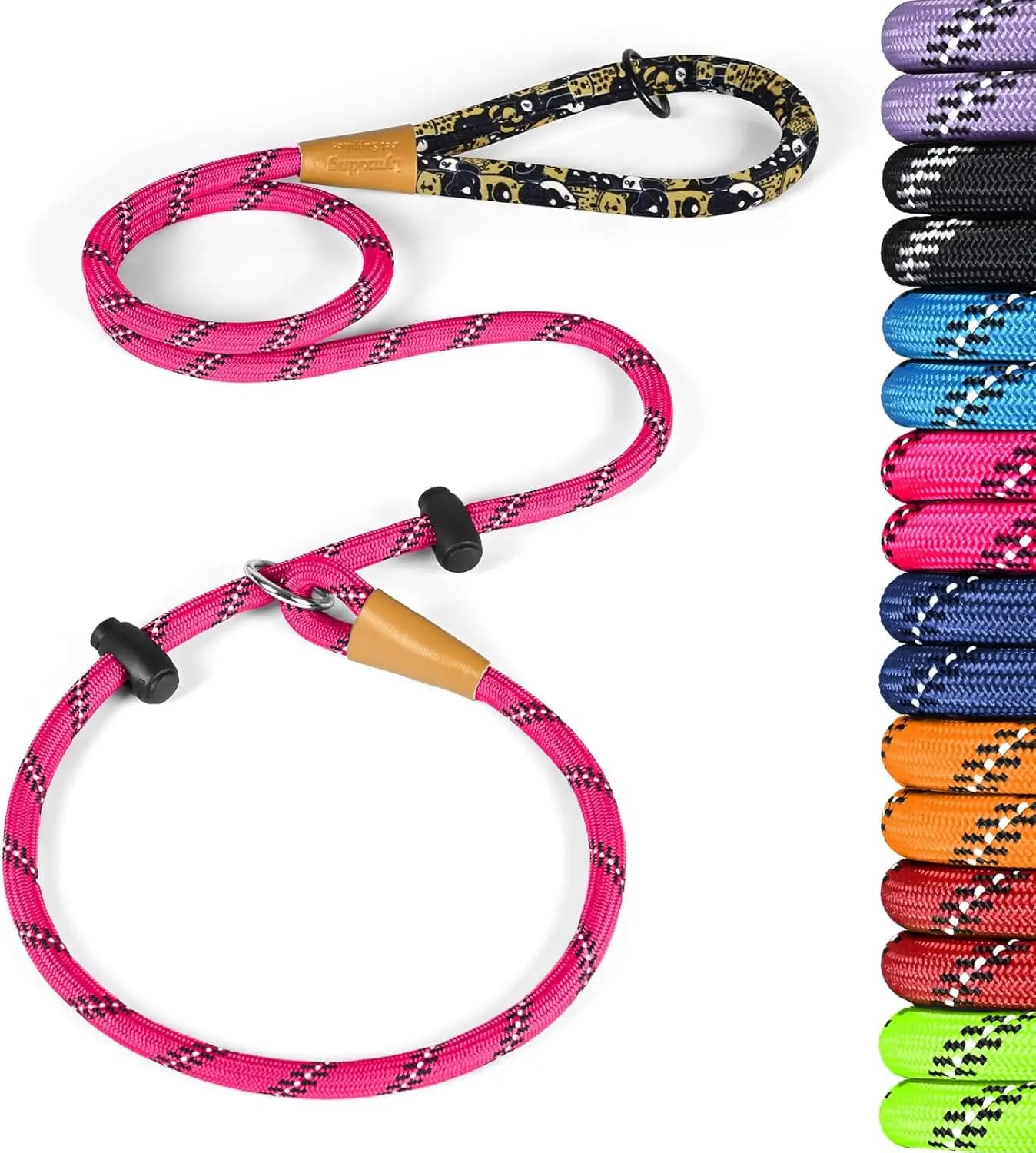 Guinzaglio Riflettente per Addestramento Cani, Corda Resistente con Apertura Regolabile, Rosa Grande 6ft