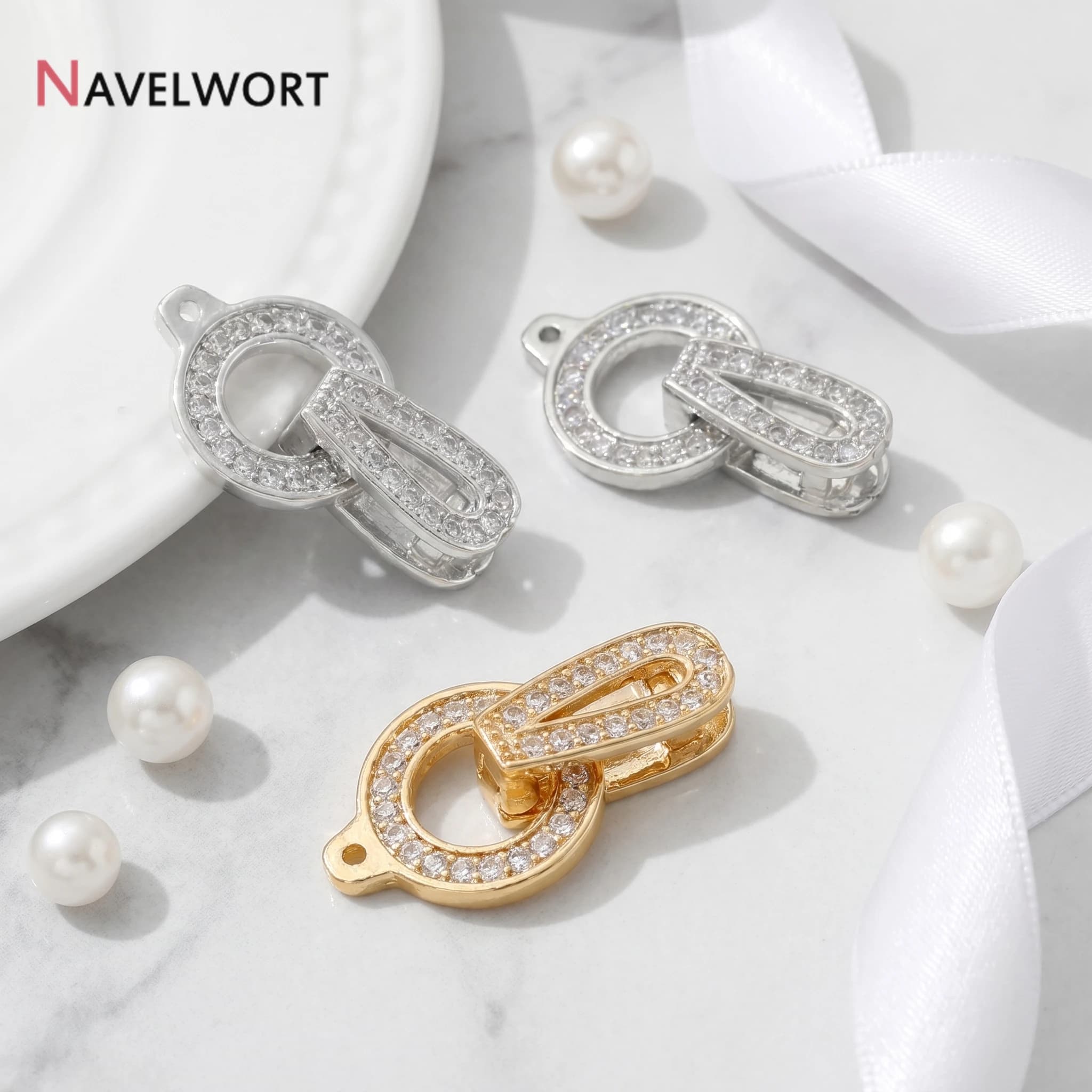 1/2/3Pcs 14K Gold Plated Round Brass With Zircon Bracelet Clasps Connector Clasps,For DIY Bracelet Necklace Making Accessories